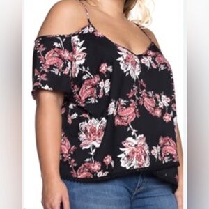 Bags to Wishes Floral Off Shoulder Cold Shoulder Top 2X